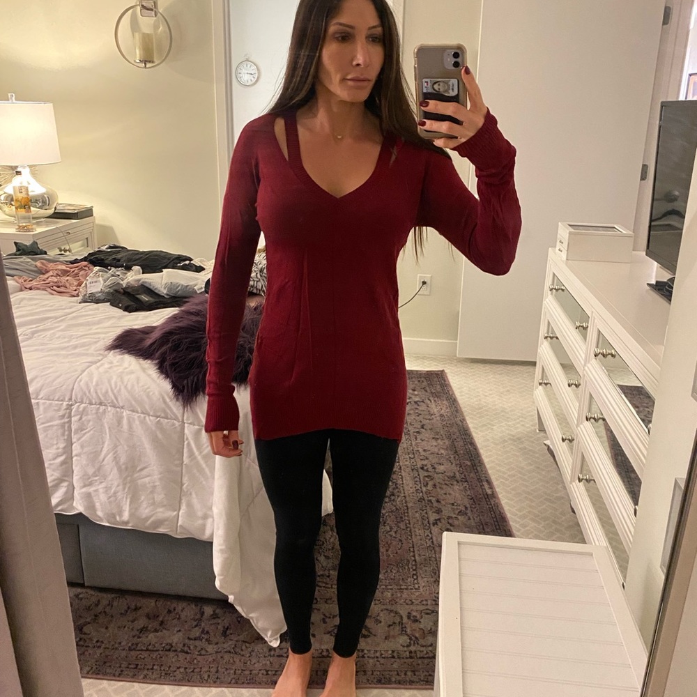 Pixley Burgundy Sweater w/Shoulder Cut-Outs